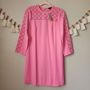 J. Crew Laser Cut Pink Eyelet In 365 Crepe Shift Dress Contemporary Coquette 2
